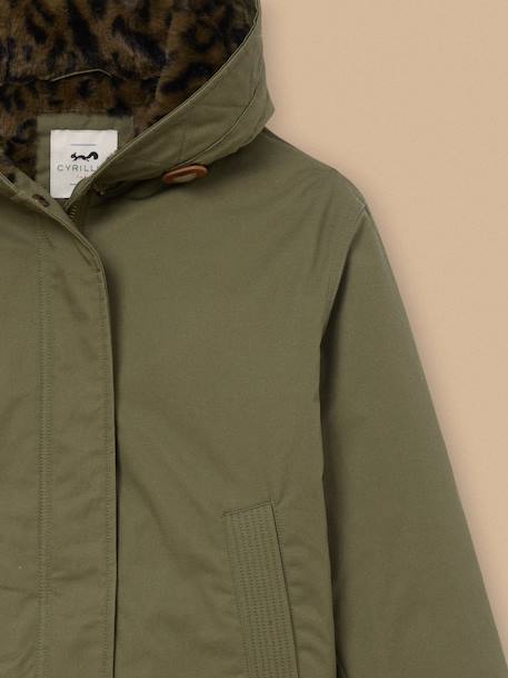 Parka courte doublée léopard - collection junior Vert olive 2 - vertbaudet enfant 