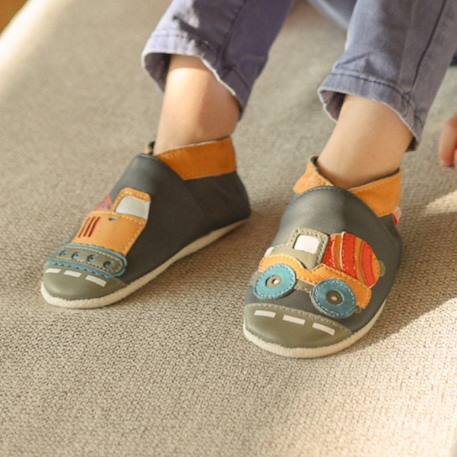 Chaussons bébé cuir souple germain la grue Bleu 3 - vertbaudet enfant 