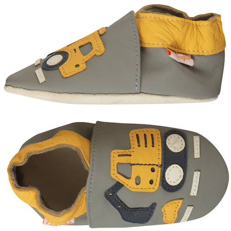 Chaussons bébé cuir souple bartholomé le chantier Gris 2 - vertbaudet enfant 