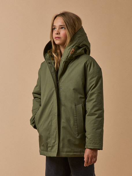 Parka courte doublée léopard - collection junior Vert olive 6 - vertbaudet enfant 
