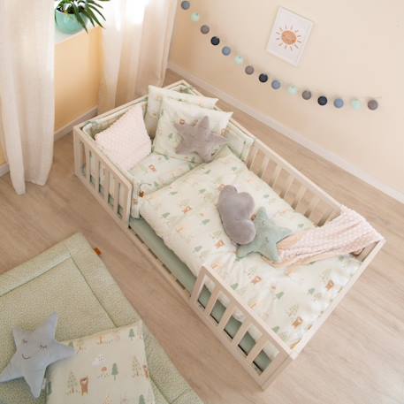 Parure housse de couette et taie d'oreiller woodland buddies Beige - savanna friends+Vert pastel - woodland buddies 8 - vertbaudet enfant 