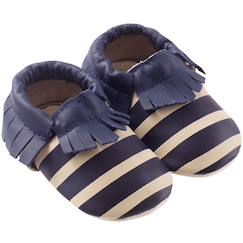 Chaussures-Chaussures garçon 23-38-Chaussons cuir souple à franges