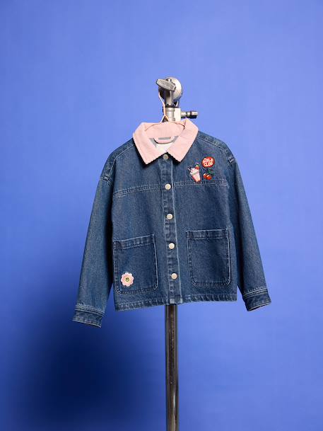 Veste denim fille col velours bleu moyen 11 - vertbaudet enfant 