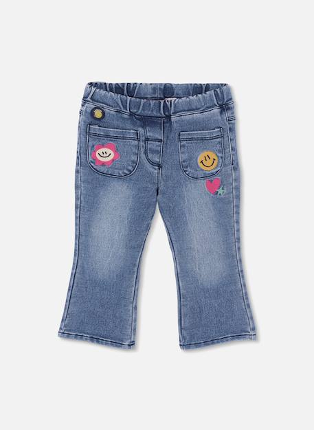 Pantalon denim fille avec patches de fleurs Bleu 3 - vertbaudet enfant 