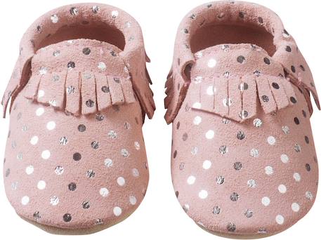 Chaussons cuir souple à franges à pois Rose 2 - vertbaudet enfant 