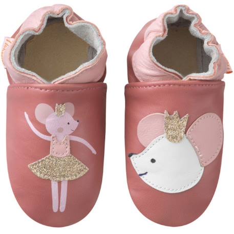 Chaussons bébé cuir souple coralie la souris Rose 1 - vertbaudet enfant 
