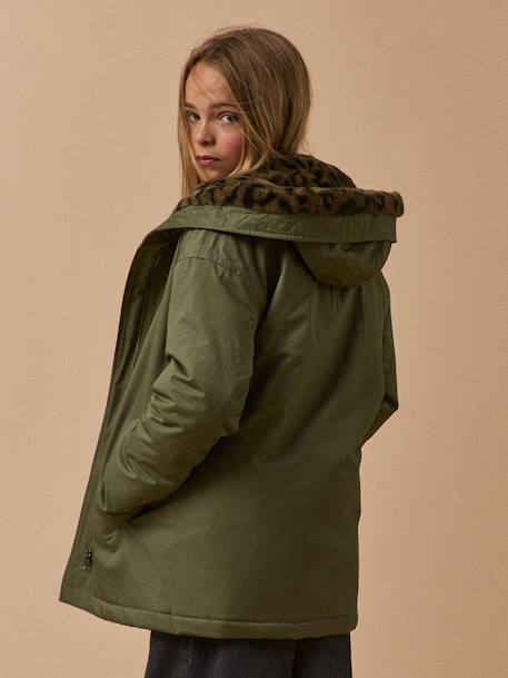 Parka courte doublée léopard - collection junior Vert olive 4 - vertbaudet enfant 