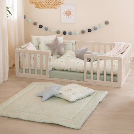 Parure housse de couette et taie d'oreiller woodland buddies Beige - savanna friends+Vert pastel - woodland buddies 10 - vertbaudet enfant 