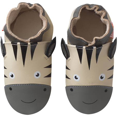 Chaussons bébé cuir souple zack le zèbre Beige 1 - vertbaudet enfant 
