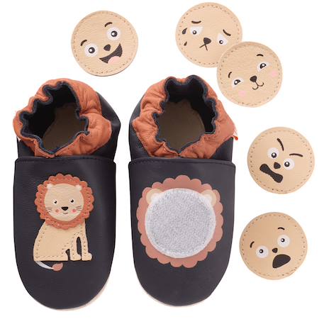 Chaussons bébé cuir souple à emotions Bleu 1 - vertbaudet enfant 