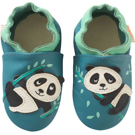Chaussons bébé cuir souple andréa le panda Bleu 1 - vertbaudet enfant 