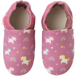 Chaussures-Chaussures fille 23-38-Chaussons-Chaussons bébé cuir souple lola les licornes