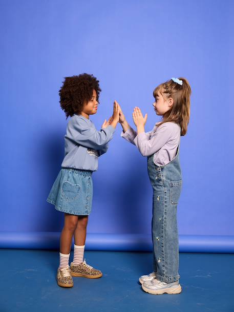 Jupe en jean fille poches coeur denim bleached+denim brut 7 - vertbaudet enfant 