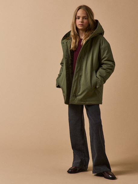 Parka courte doublée léopard - collection junior Vert olive 5 - vertbaudet enfant 