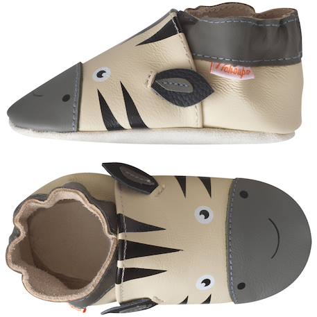 Chaussons bébé cuir souple zack le zèbre Beige 2 - vertbaudet enfant 