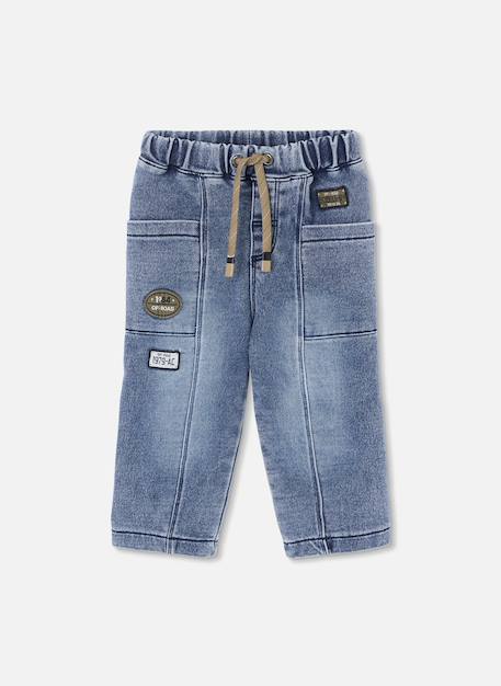 Pantalon denim garçon avec patches Bleu 1 - vertbaudet enfant 
