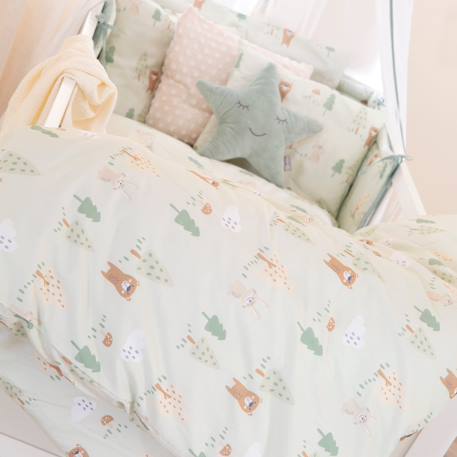 Parure housse de couette et taie d'oreiller woodland buddies Beige - savanna friends+Vert pastel - woodland buddies 7 - vertbaudet enfant 