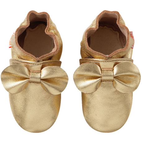Chaussons bébé cuir souple uni nœuds Doré 1 - vertbaudet enfant 