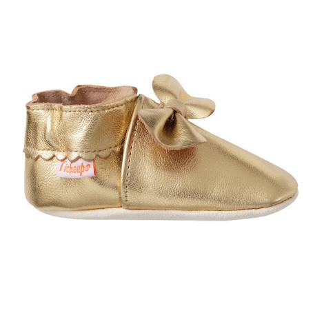 Chaussons bébé cuir souple uni nœuds Doré 2 - vertbaudet enfant 