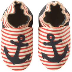 Chaussures-Chaussures garçon 23-38-Chaussons bébé cuir souple aline l'ancre marine
