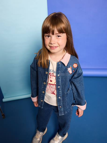 Fille-Veste denim fille col velours