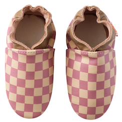 Chaussures-Chaussures fille 23-38-Chaussons-Chaussons bébé cuir souple damier