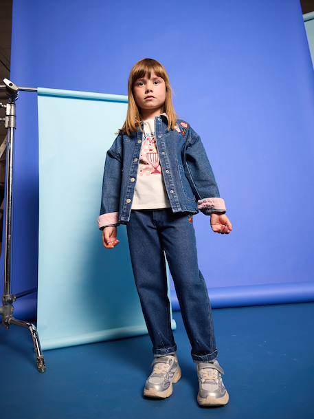 Veste denim fille col velours bleu moyen 4 - vertbaudet enfant 