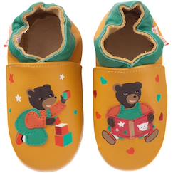 Chaussures-Chaussures garçon 23-38-Chaussons-Chaussons cuir souple petit ours brun s'amuse
