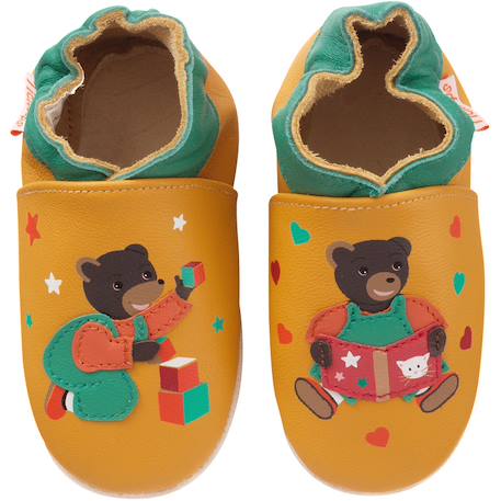 Chaussons cuir souple petit ours brun s'amuse Jaune 1 - vertbaudet enfant 