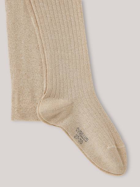 Collants métallisés à côtes fille Ecru 2 - vertbaudet enfant 