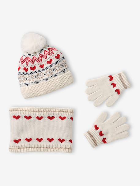 Ensemble fille bonnet, snood et moufles écru 1 - vertbaudet enfant 