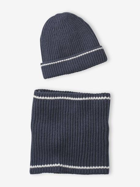 Lot bonnet et snood en maille côtelée marine 1 - vertbaudet enfant 