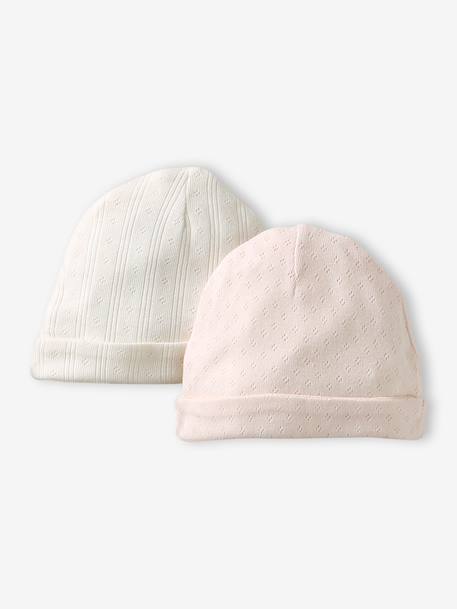 Lot de 2 bonnets bébé en coton rose pâle 1 - vertbaudet enfant 