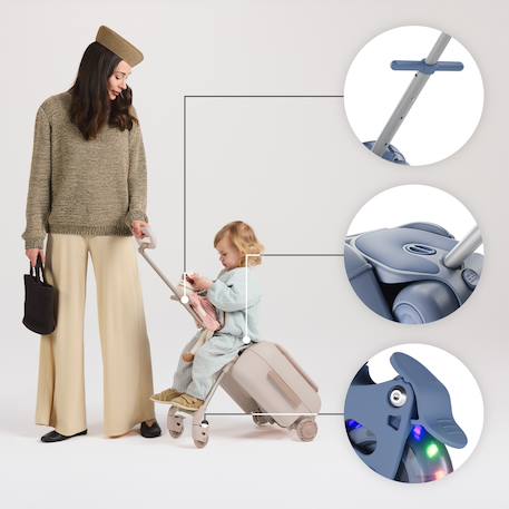 Valise cabine enfant Kinderkraft CABBY 2 en 1 porteur avec siège roues lumineuses pliable compacte 20l Blue+Grey+Pink 3 - vertbaudet enfant 