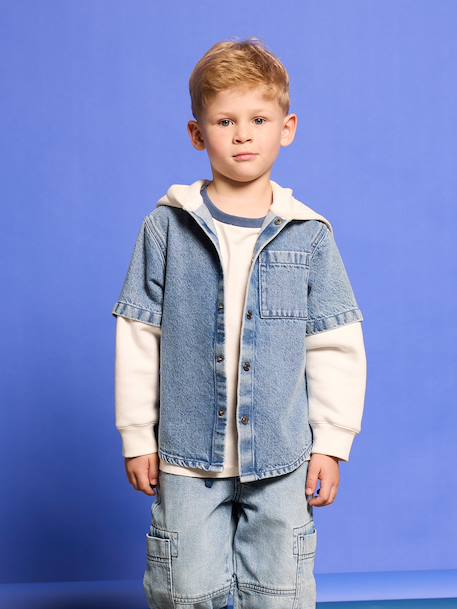 Garçon-Chemise-Chemise effet superposition avec capuche garçon