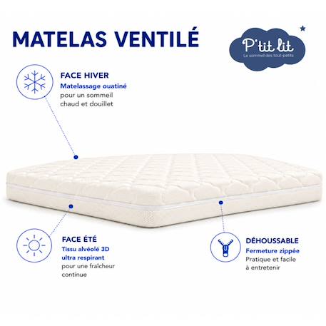 Pack matelas bébé 60x120 + plan incliné étoiles dorées + protège-matelas - déhoussable et sain Blanc 2 - vertbaudet enfant 
