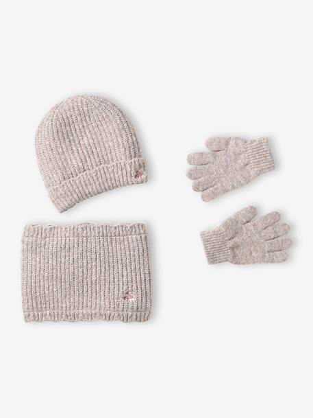 Ensemble fille tricot bonnet, snood et gants beige 1 - vertbaudet enfant 
