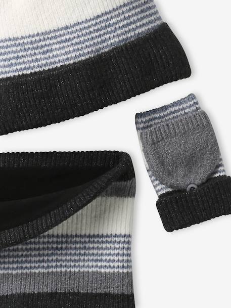 Ensemble garçon bonnet + snood + gants rayés gris+marine 6 - vertbaudet enfant 