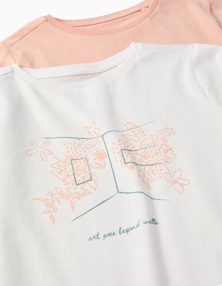 Lot de 2 t-shirts à manches longues avec imprimés de l'art Rose clair+Vert clair 3 - vertbaudet enfant 