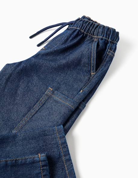 Jean baggy cargo avec cordon de serrage Bleu foncé 4 - vertbaudet enfant 