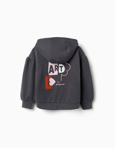 Sweat zippé en coton à capuche et imprimé floral Gris foncé 2 - vertbaudet enfant 