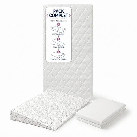 Pack matelas bébé 60x120 + plan incliné étoiles dorées + protège-matelas - déhoussable et sain Blanc 1 - vertbaudet enfant 