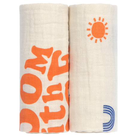 Lot de langes bébé en mousseline de coton – doux, respirants et multi-usages au quotidien Beige, orange, bleu 1 - vertbaudet enfant 
