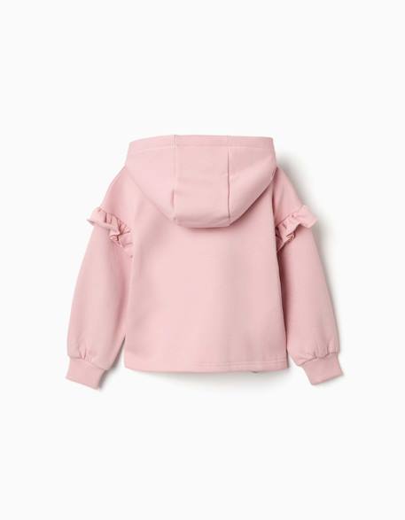 Sweat zippé en molleton avec capuche et doublure en coton peigné Blanc+Rose clair 6 - vertbaudet enfant 