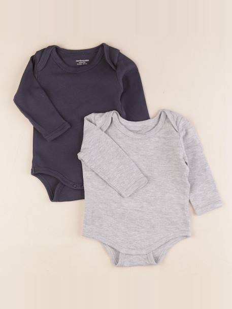 Lot de 2 bodies en coton - 6 mois Bleu, gris 1 - vertbaudet enfant 