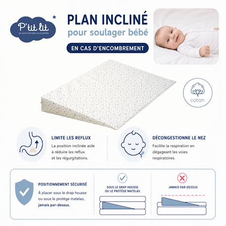Pack matelas bébé 60x120 + plan incliné étoiles dorées + protège-matelas - déhoussable et sain Blanc 3 - vertbaudet enfant 
