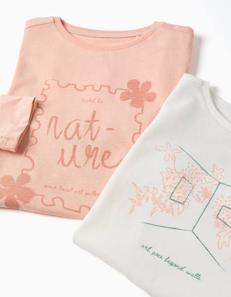 Lot de 2 t-shirts à manches longues avec imprimés de l'art Rose clair+Vert clair 4 - vertbaudet enfant 