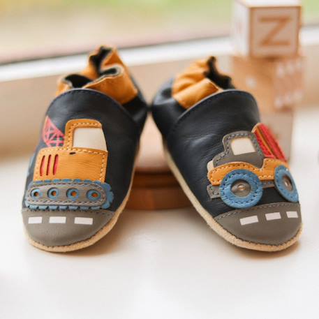 Chaussons bébé cuir souple germain la grue Bleu 3 - vertbaudet enfant 