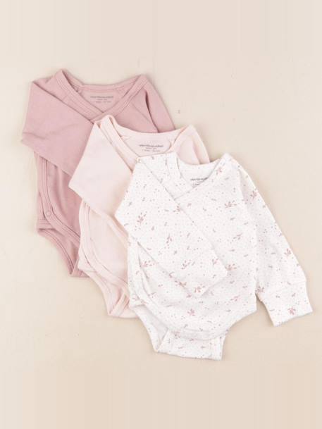 Lot de 3 bodies en coton - 1 mois Blanc, rose 1 - vertbaudet enfant 