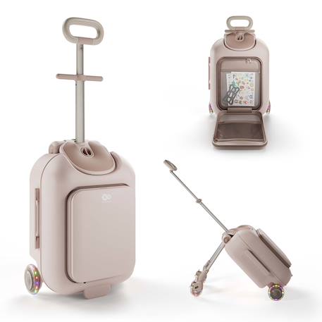 Valise cabine enfant Kinderkraft CABBY 2 en 1 porteur avec siège roues lumineuses pliable compacte 20l Grey+Pink 7 - vertbaudet enfant 